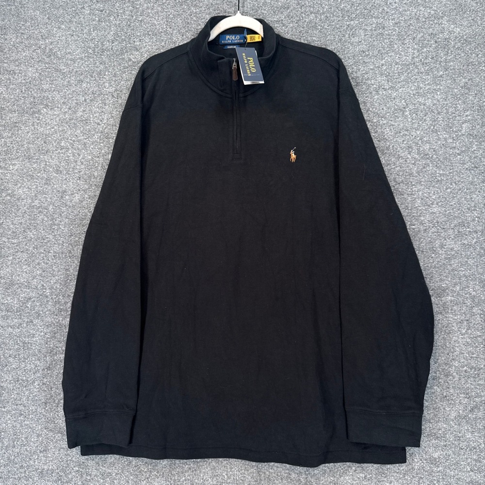 Polo Ralph Lauren Estate Rib Sweater Mens XXL Black 1/4 Zip Flesh Pony NEW